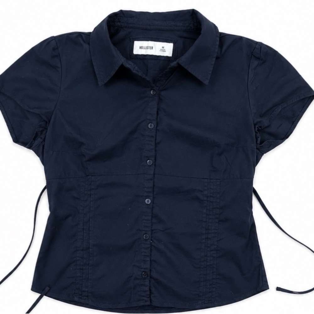 Hollister Dark Navy Short Sleeve Button-Up Blouse
